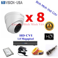 Trọn bộ 8 camera KB-MV102D4 HDCVI 1.0 Megapixel